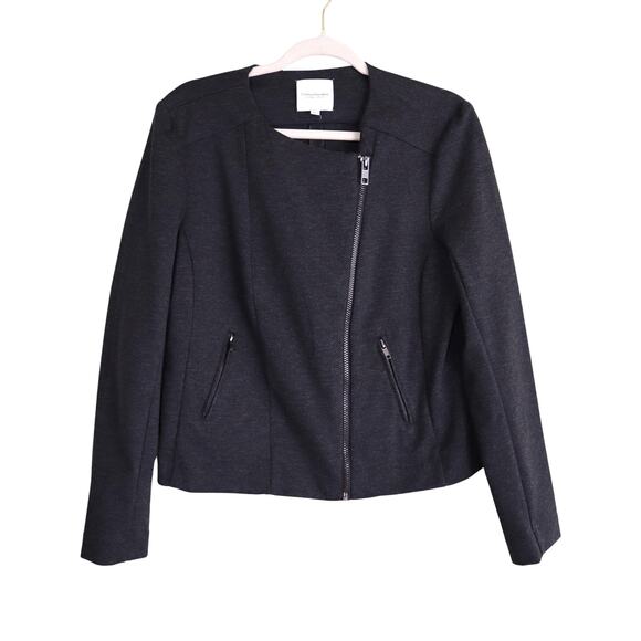 Catherine Malandrino Womens Moto Zip Jacket Size Large Heather Gray Soft Shell - Picture 1 of 8